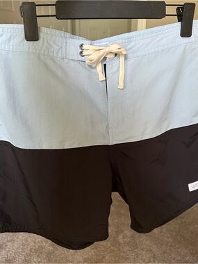 Saturdays New York City Light Blue and Black Two-Tone Swim Shorts